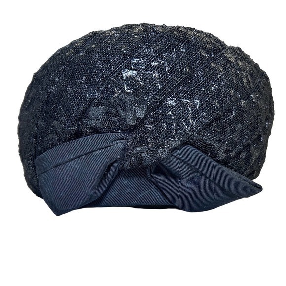Vintage 1950s Lilly Dache Young Modes Women's Hat Black Sequin Bow‎ - Picture 1 of 7